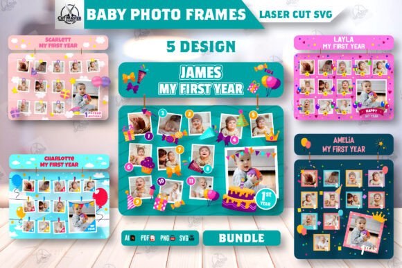laser cut baby photo frame svg printable editable