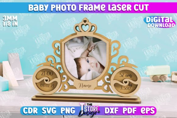 laser cut baby photo frame svg printable editable