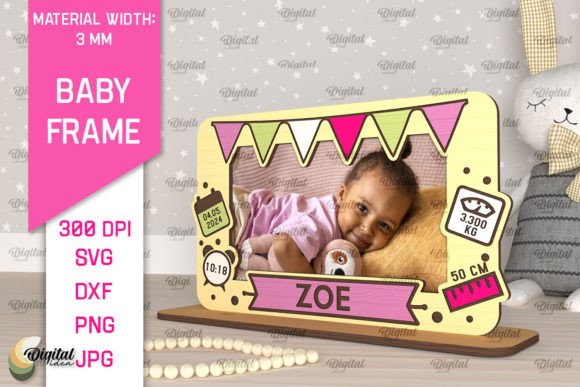 laser cut baby photo frame svg printable editable