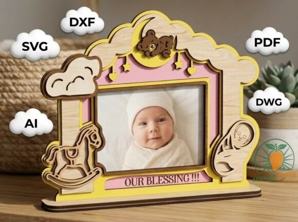 laser cut baby photo frame svg printable editable