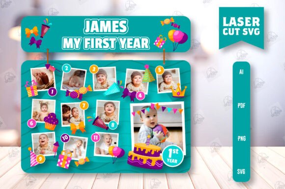laser cut baby photo frame svg printable editable