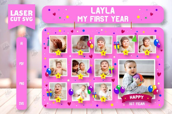 laser cut baby photo frame svg printable editable