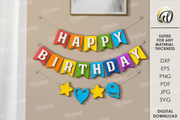 laser cut birthday banner bunting svg printable editable