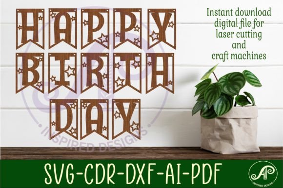 laser cut birthday banner bunting svg printable editable