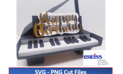 3d birthday piano pop-up card black dark aesthetic birthday printable editable