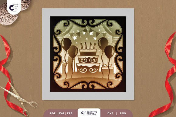 3d shadow box birthday party with cake black dark aesthetic birthday printable editable