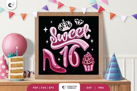 16th birthday girl 3d shadow box svg black dark aesthetic birthday printable editable