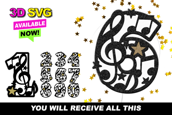 musical notes numbers 3d svg black dark aesthetic birthday printable editable
