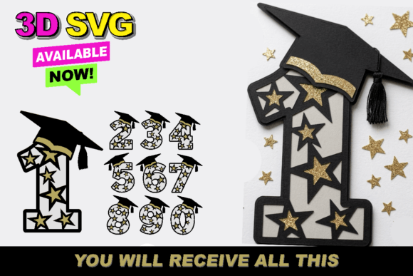 class of graduation numbers 3d svg black dark aesthetic birthday printable editable