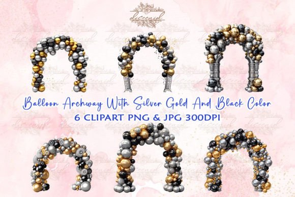 silver gold and black balloon clipart black dark aesthetic birthday printable editable