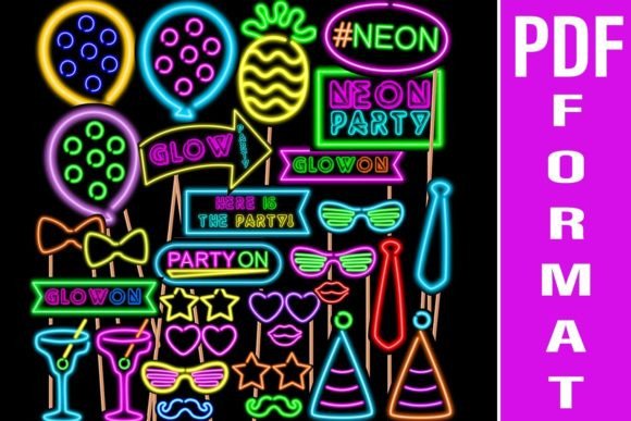 budget friendly birthday decoration ideas printable neon signs photo booth props printable editable