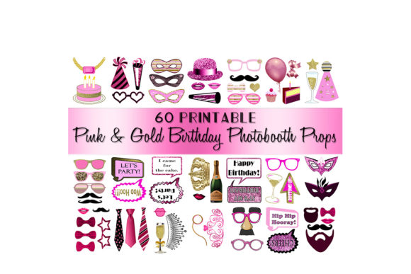 budget friendly birthday decoration ideas birthday photo booth props pink gold printable editable