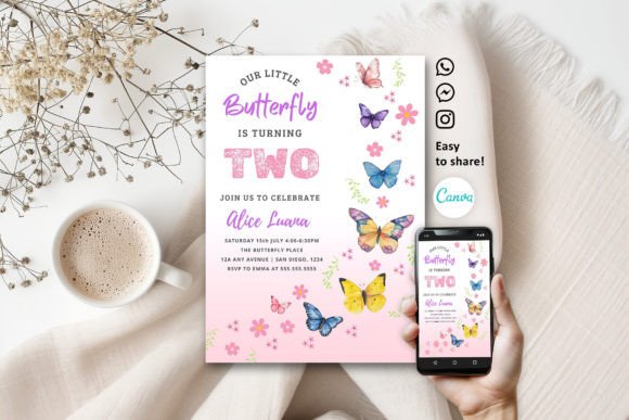 birthday invitation butterfly theme printable editable
