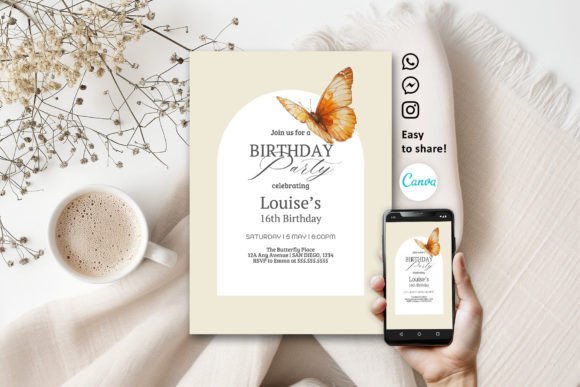 birthday invitation butterfly theme printable editable