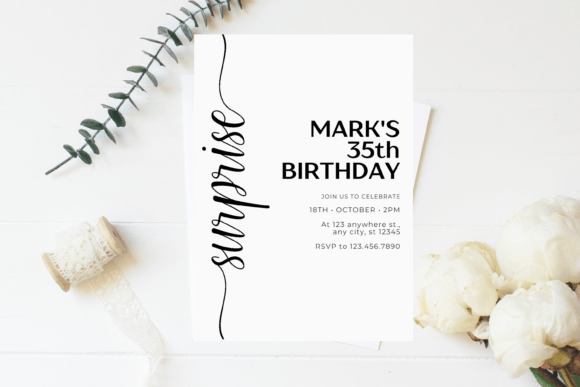 black and white aesthetic birthday invitation printable editable 5