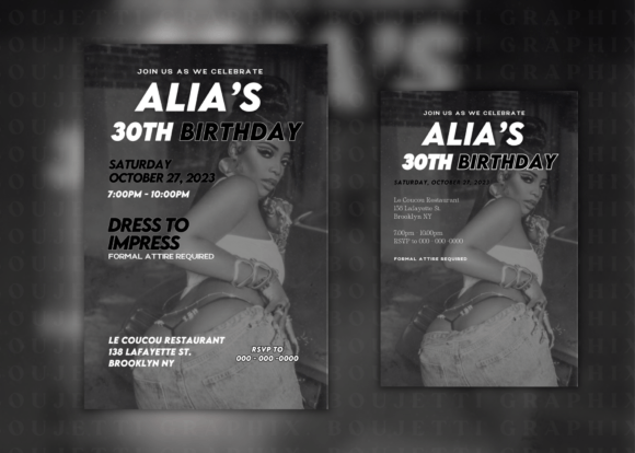 black and white aesthetic birthday invitation printable editable 6