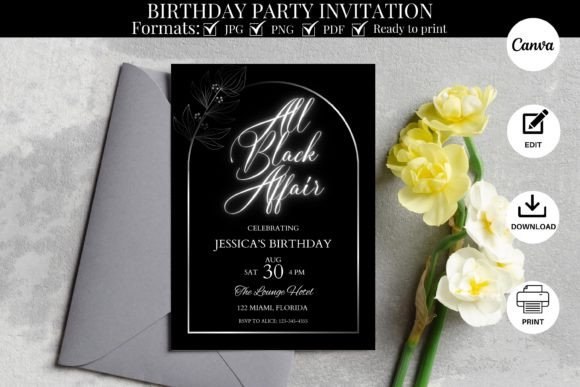 black and white aesthetic birthday invitation printable editable 7
