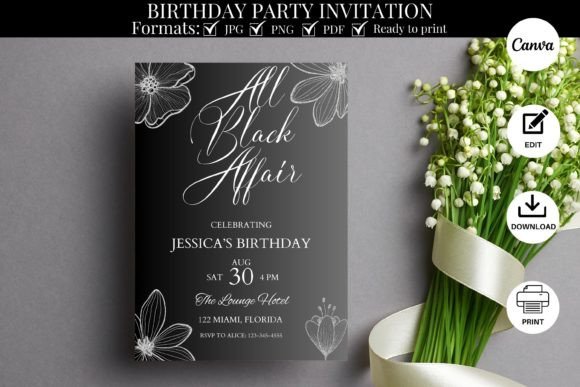 black and white aesthetic birthday invitation printable editable 9