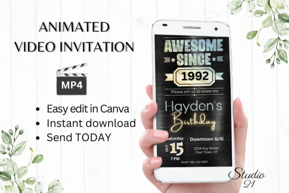 black and white aesthetic birthday invitation printable editable 13
