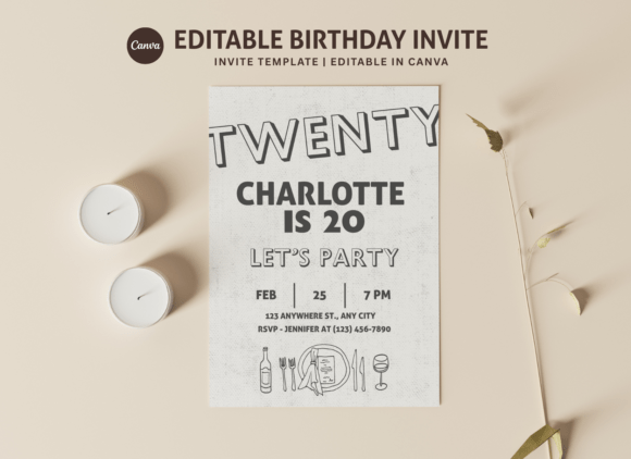 black and white aesthetic birthday invitation printable editable 15