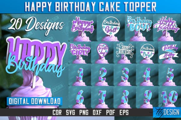birthday cake topper laser cut svg printable editable 3