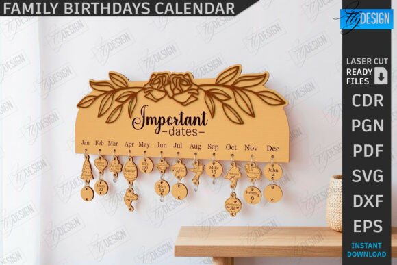 laser cut birthday calendar svg printable editable