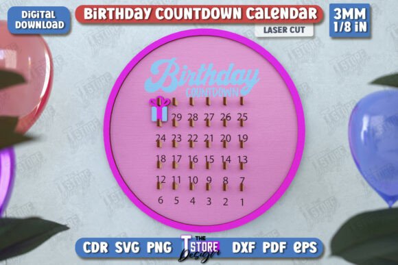 laser cut birthday calendar svg printable editable