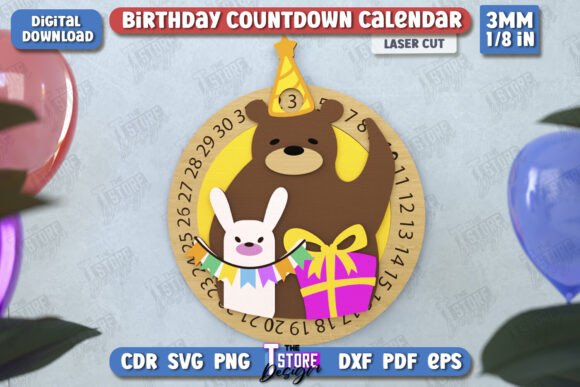 laser cut birthday calendar svg printable editable