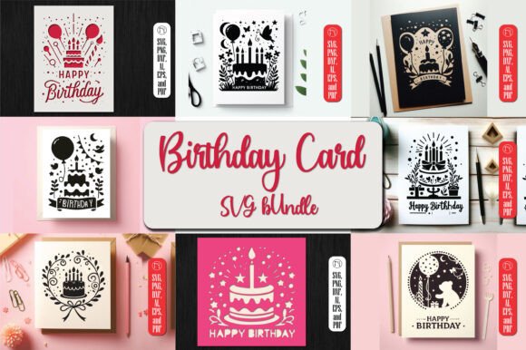 Cricut Birthday Card SVG Bundle printable editable