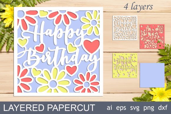 3d Happy Birthday Card with Flowers Svg printable editable