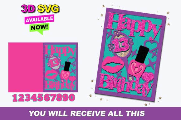 Happy Birthday Card 3D SVG Make Up printable editable