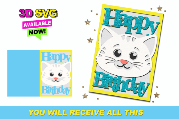 Cat Happy Birthday Card printable editable