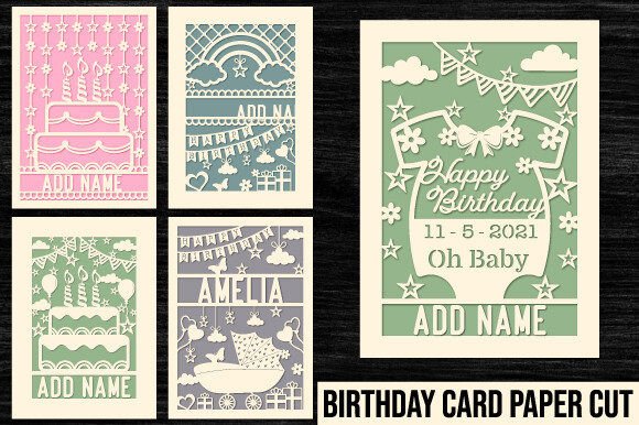 Personalized Birthday Card Paper Cut Set printable editable view 2