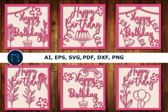 Layered Birthday Card Paper Cut Design printable editable