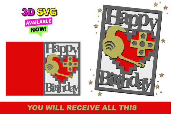 Gamer Happy Birthday Card 3D SVG printable editable