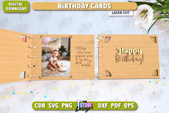 Birthday Greeting Card with Photo — CNC printable editable