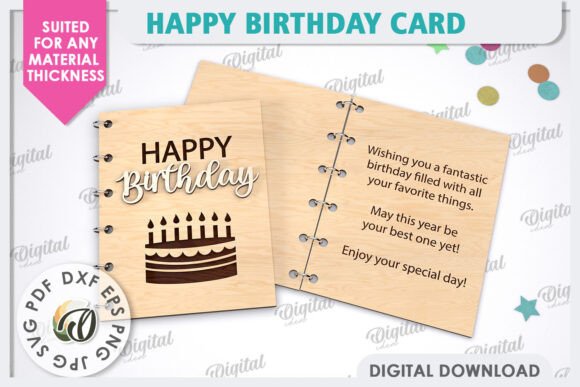 3D Happy Birthday Card Laser Cut printable editable