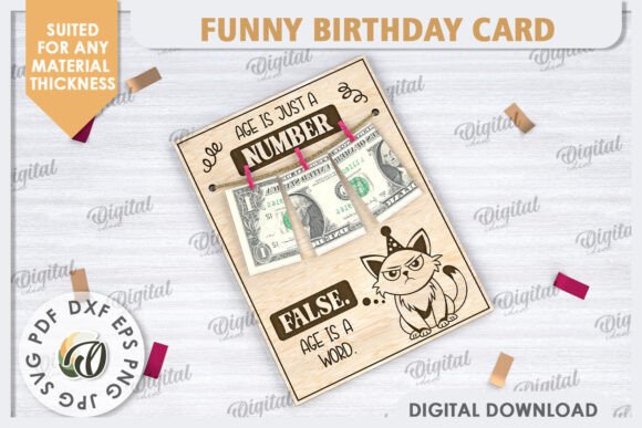 Funny Birthday Card Laser Cut Design printable editable view 2