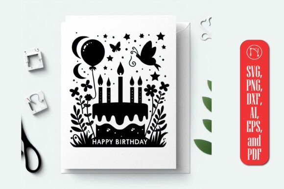 Cricut Birthday Card Paper Cut SVG printable editable view 2