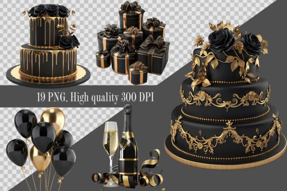 dark birthday cake aesthetic clipart printable editable 7