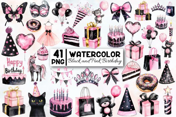 dark birthday cake aesthetic clipart printable editable 14