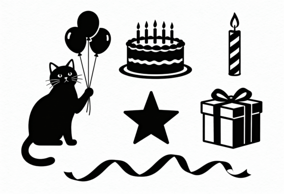 dark birthday cake aesthetic clipart printable editable 25