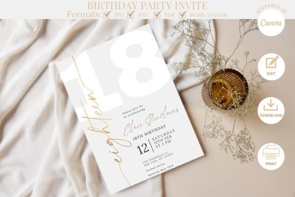 elegant birthday invitation template printable editable