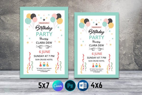 birthday party invitation flyer kids printable editable
