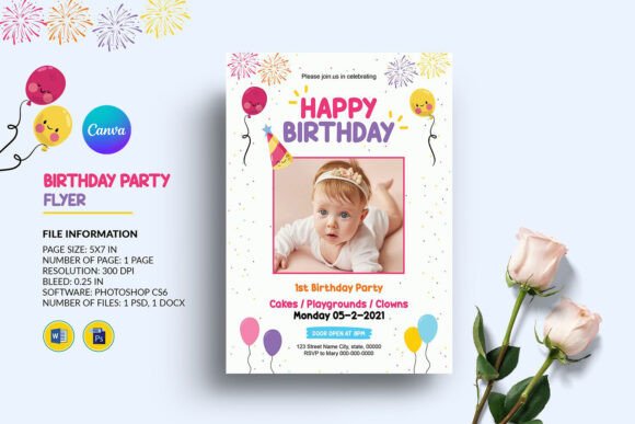 birthday party invitation flyer kids printable editable