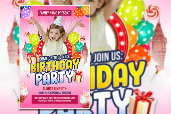birthday party invitation flyer kids printable editable