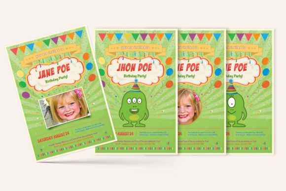 birthday party invitation flyer kids printable editable