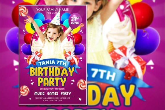 birthday party invitation flyer kids printable editable