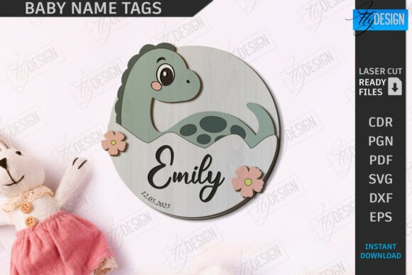Baby Name Tag Laser Cut Round Wall Sign printable editable