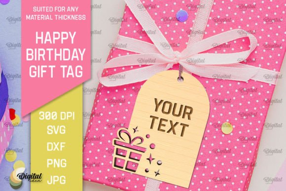 Happy Birthday Gift Tag Laser Cut printable editable